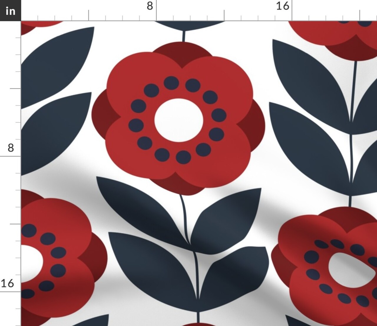 Mid Century Floral Scandi Poppies Retro Inspired Atomic Era 1950S 1960S Look Custom Printed Fabric by Spoonflower Various Fabrics by the Yard or Fat Quarter